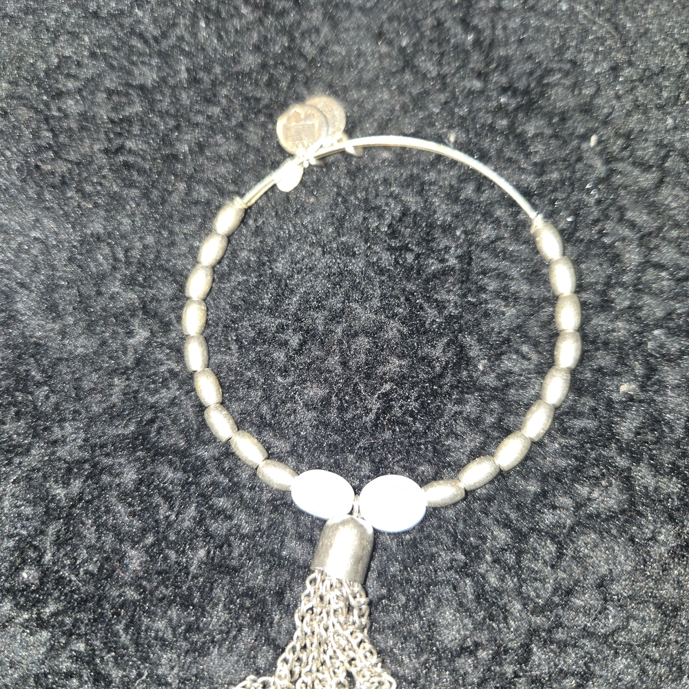 Alex and Ani Silver Beaded Bangle with Tassel Charm